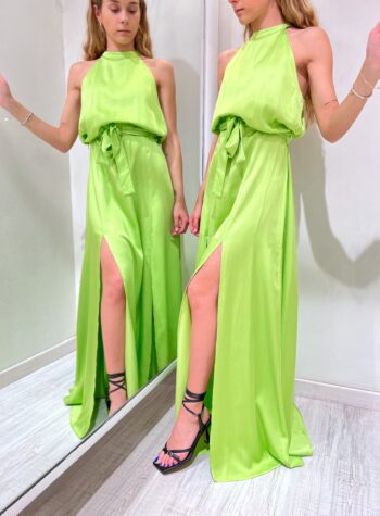 Shop Online Vestito lungo in raso lime con spacchi Vicolo