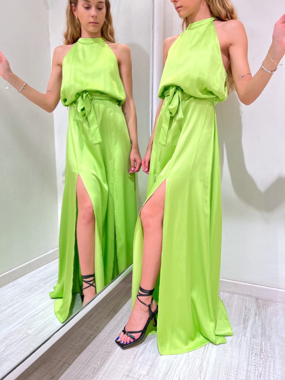 Shop Online Vestito lungo in raso lime con spacchi Vicolo