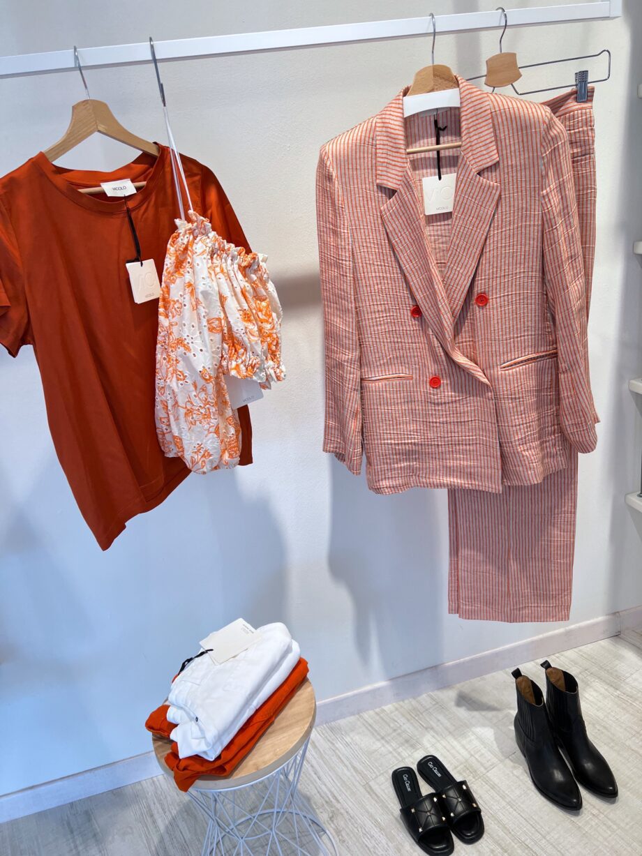 Shop Online Blazer doppiopetto a righe arancio in lino Vicolo