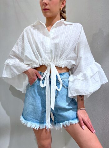 Shop Online Camicia crop bianca con gale Have One