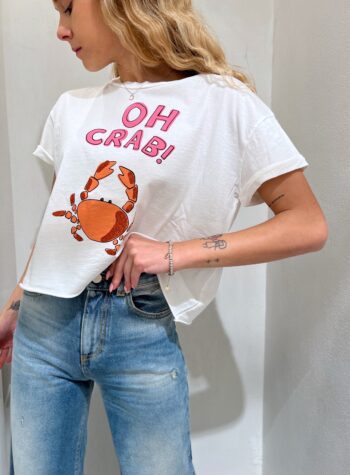 Shop Online T-shirt corta bianca con stampa granchio Vicolo