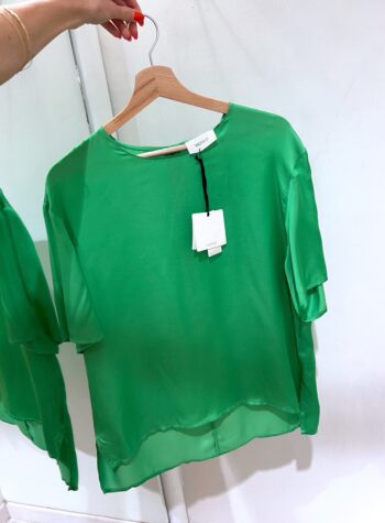 Shop Online Blusa in raso mezza manica verde Vicolo