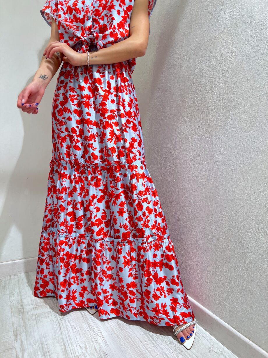 Shop Online Gonna lunga azzurra a fiori rossa Vicolo