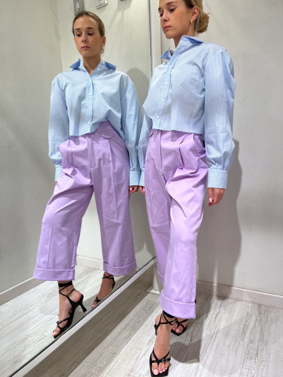 Shop Online Pantalone palazzo corto lilla in cotone Vicolo