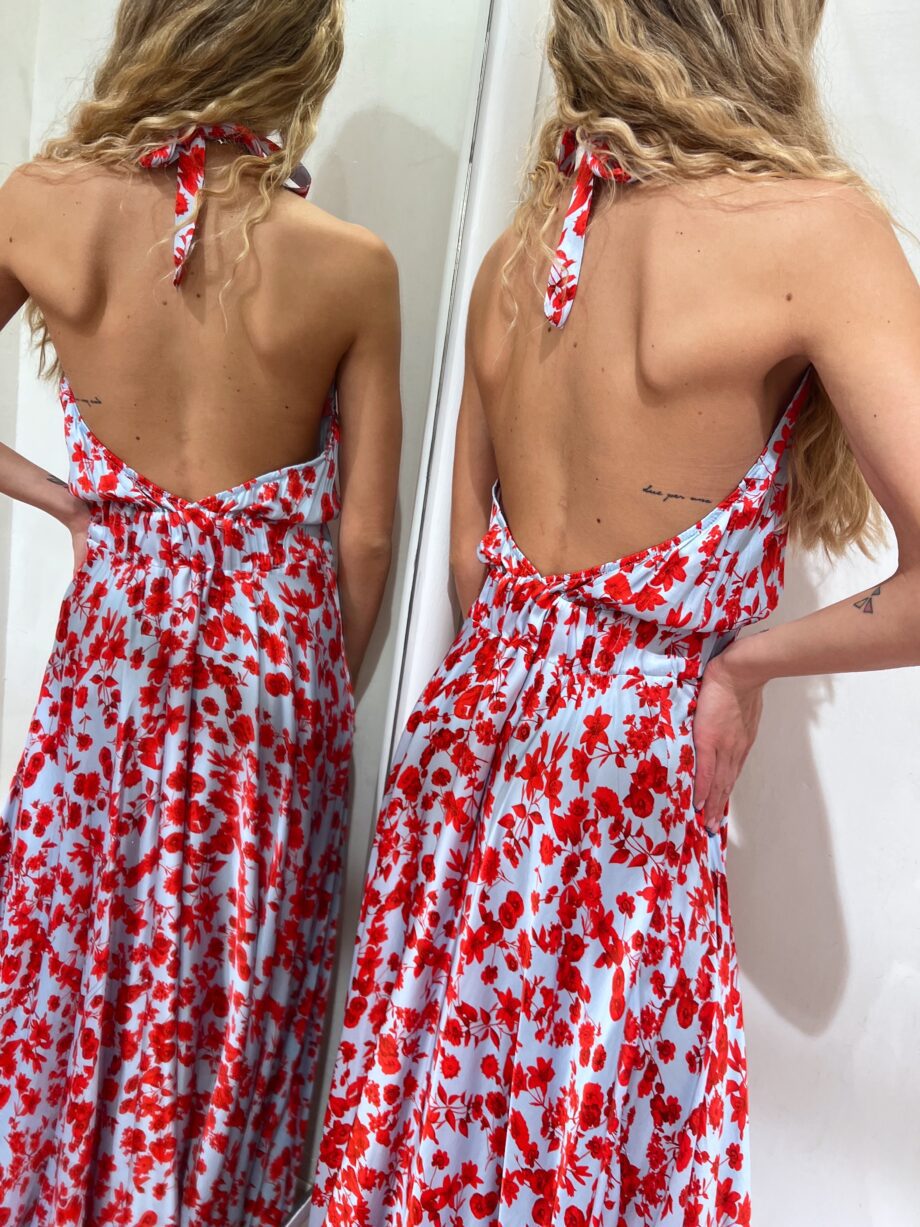 Shop Online Vestito lungo fantasia fiori rossi in raso Vicolo