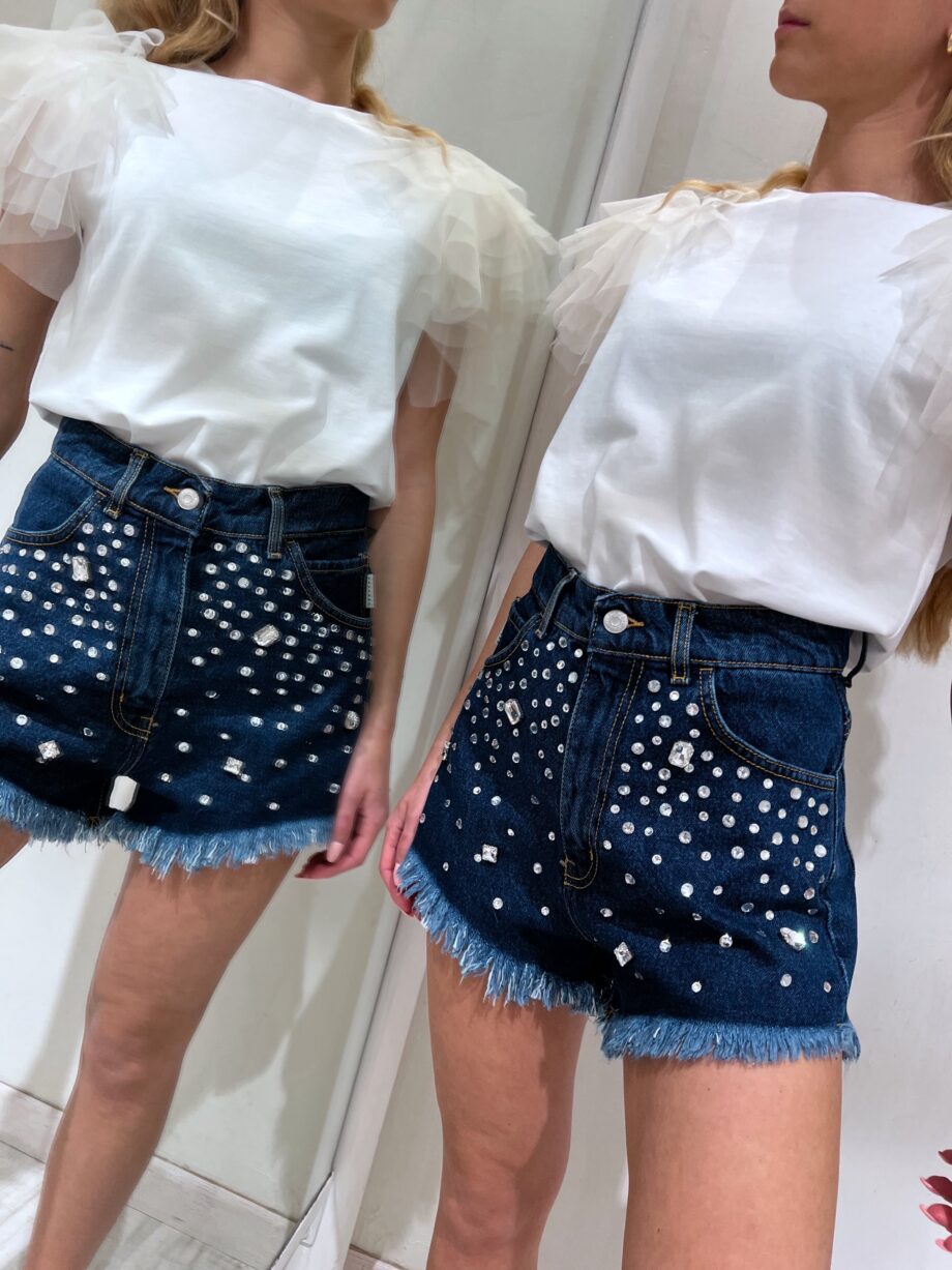 Shop Online Short in jeans scuro con strass Have One