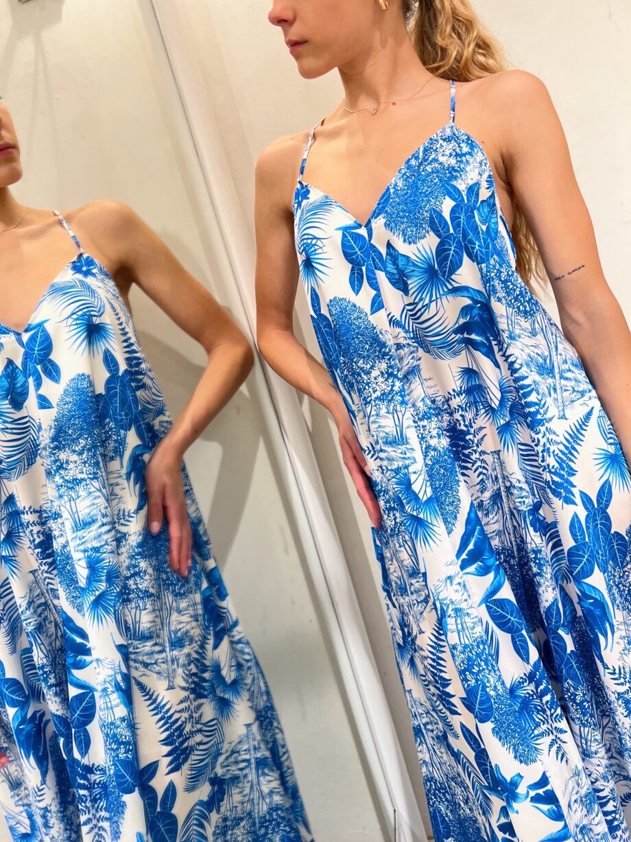 Shop Online Vestito lungo in fantasia botanica blu Vicolo