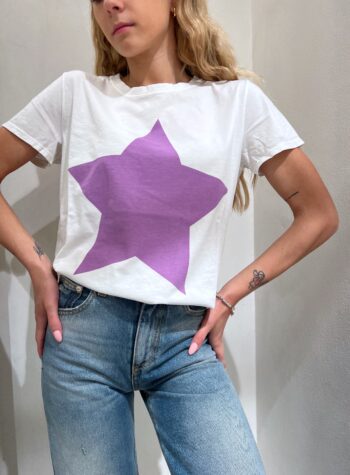 Shop Online T-shirt bianca con stella lilla Vicolo