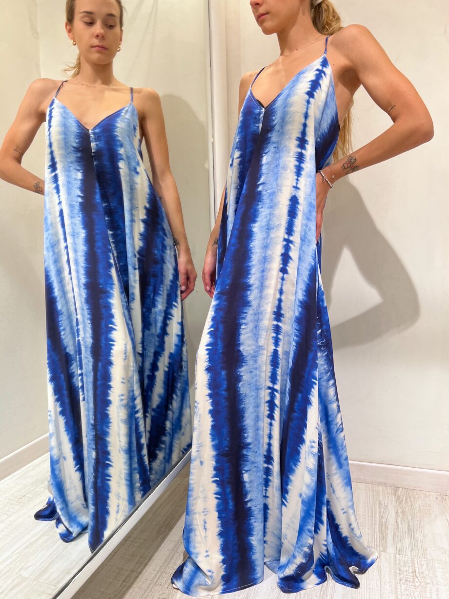 Shop Online Vestito lungo tie dye sfumato blu incrocio dietro Vicolo