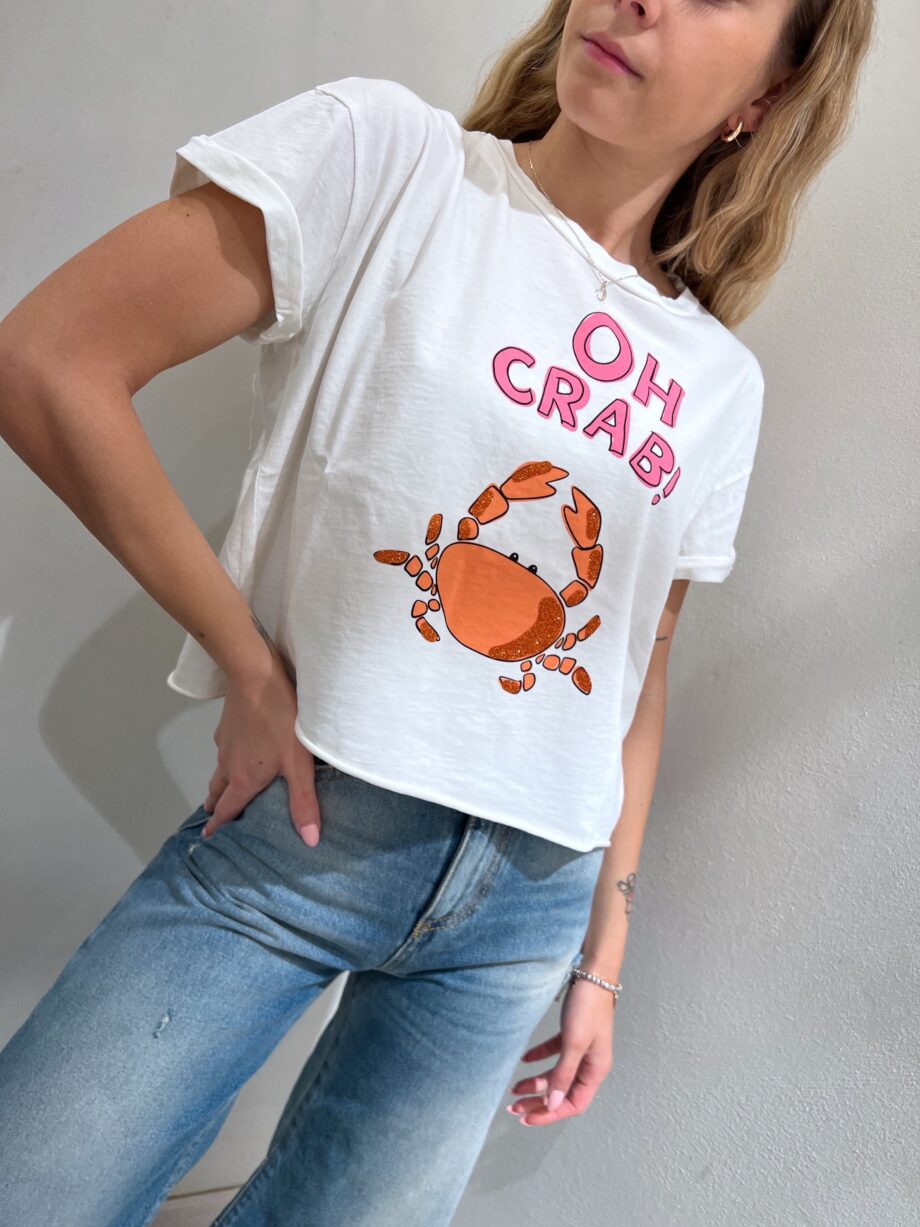 Shop Online T-shirt corta bianca con stampa granchio Vicolo