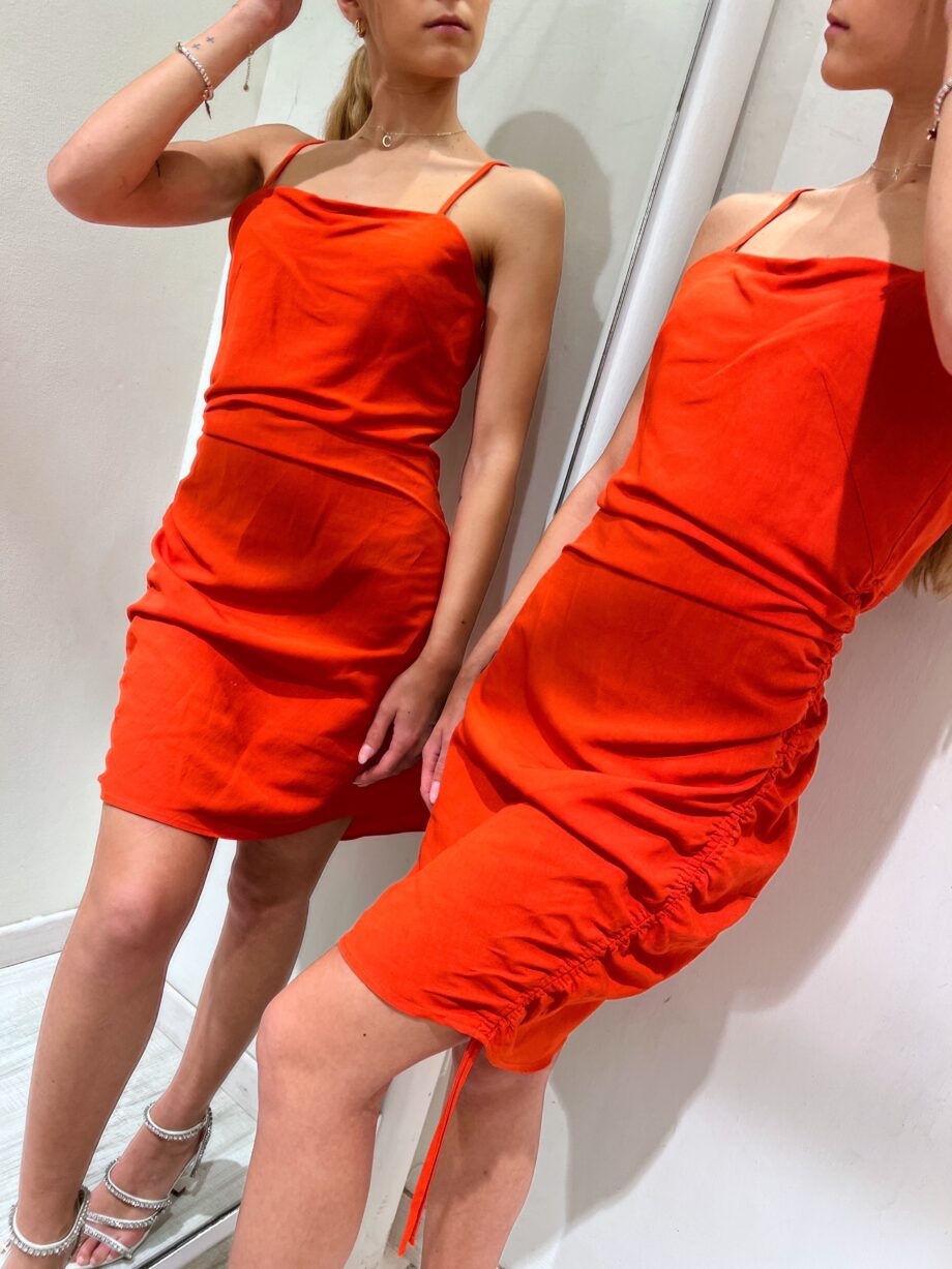 Shop Online Vestito in lino arancio con drappeggio Vicolo