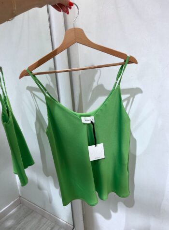 Shop Online Top in raso basic verde spalline sottili Vicolo