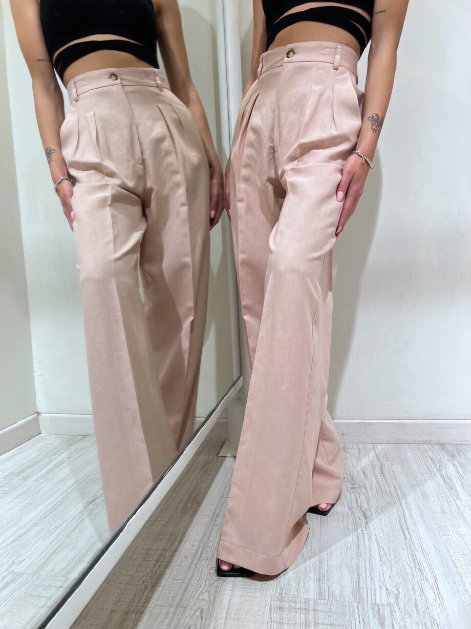 Shop Online Pantalone palazzo rosa cipria in lino Vicolo