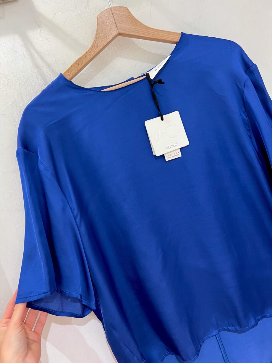 Shop Online Blusa in raso mezza manica bluette Vicolo