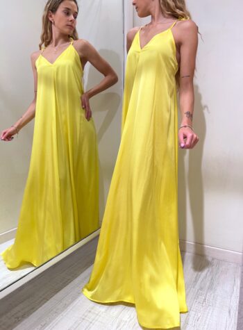 Shop Online Vestito lungo giallo in raso incrocio schiena Vicolo