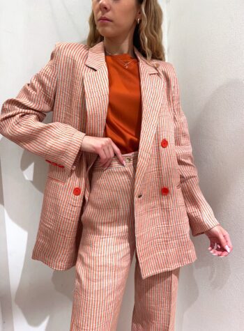 Shop Online Blazer doppiopetto a righe arancio in lino Vicolo