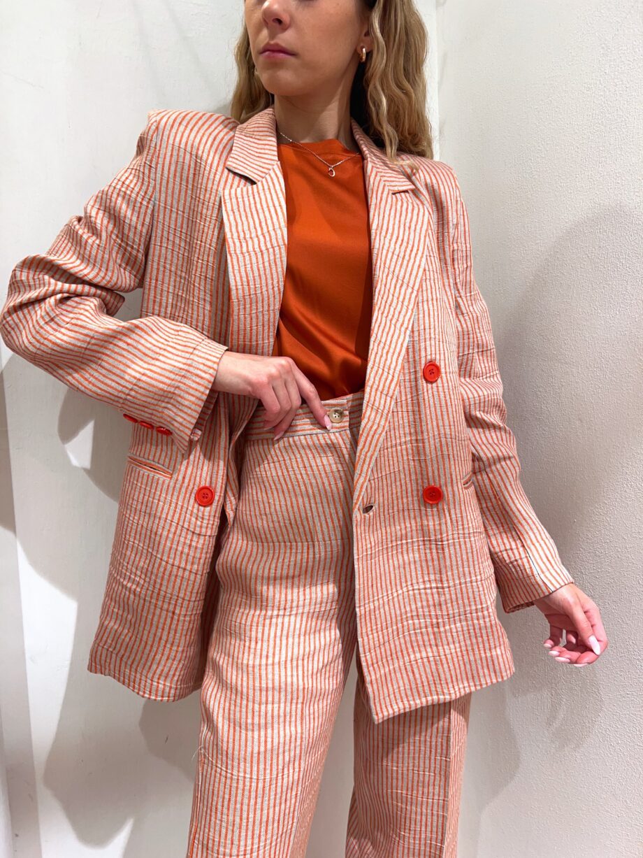 Shop Online Blazer doppiopetto a righe arancio in lino Vicolo