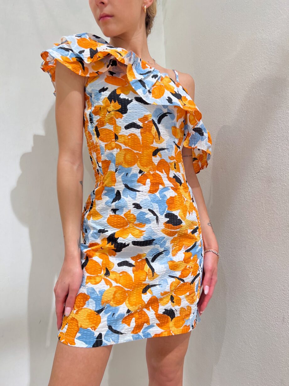 Shop Online Vestito monospalla fantasia fiori arancio Vero Moda