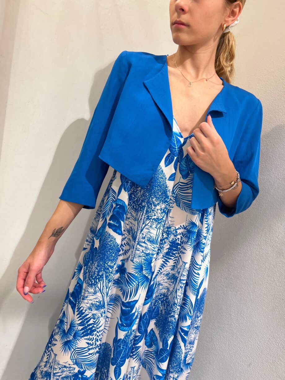 Shop Online Blazer corto bluette in lino Vicolo