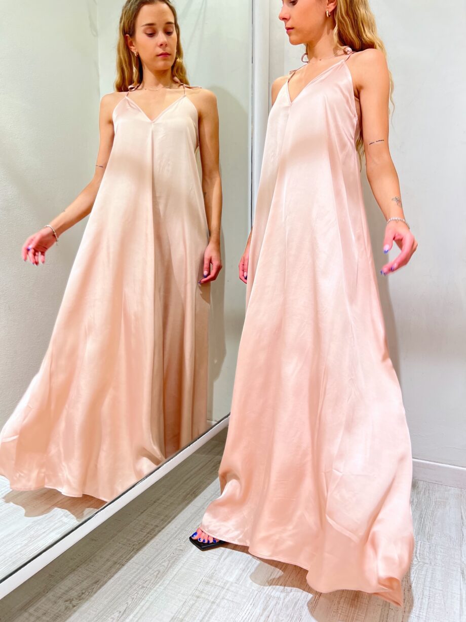 Shop Online Vestito lungo rosa cipria in raso incrocio schiena Vicolo