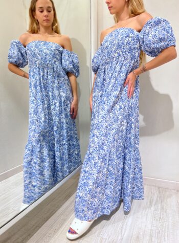 Shop Online Vestito lungo a fiori azzurro Vicolo