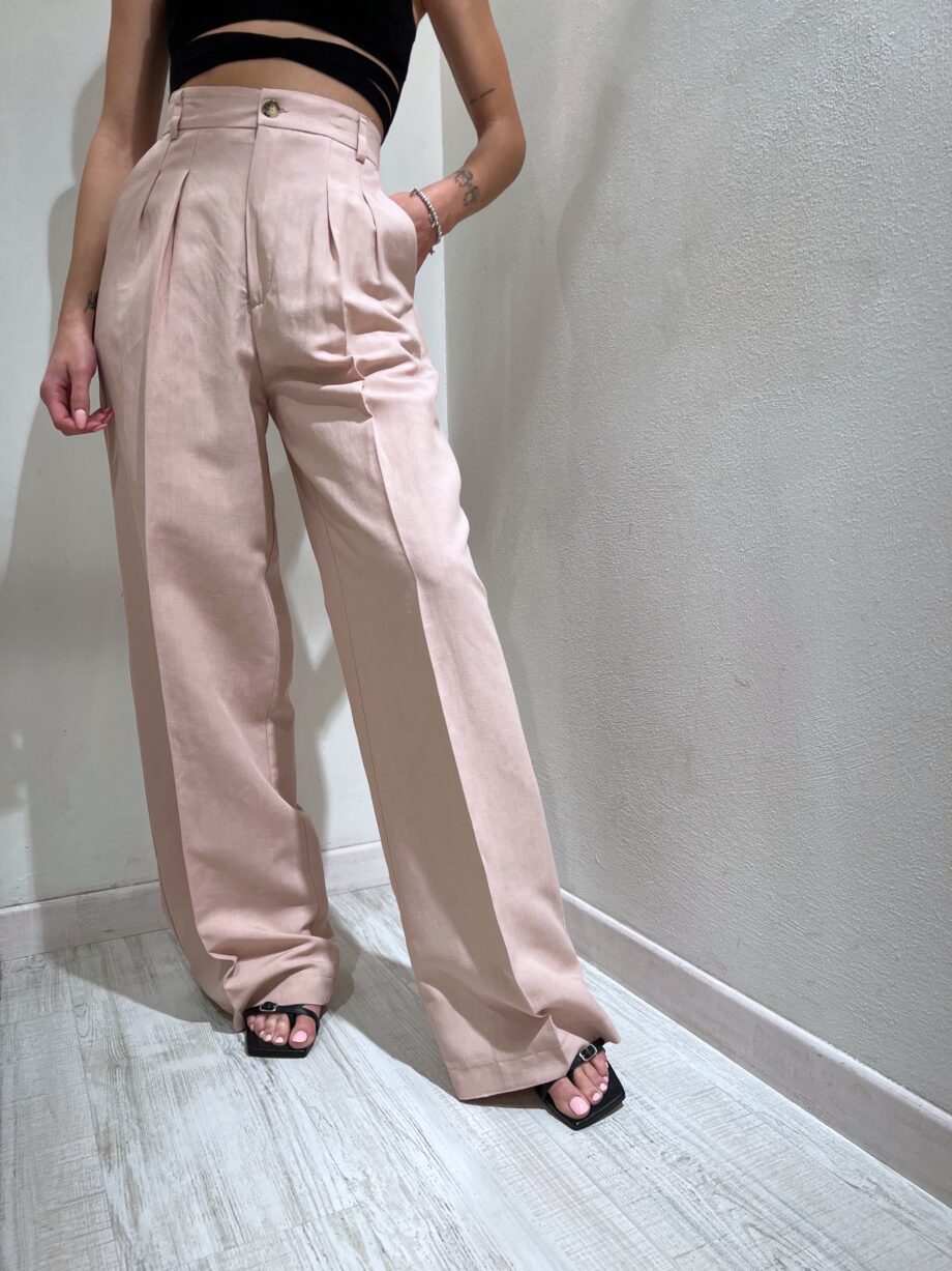 Shop Online Pantalone palazzo rosa cipria in lino Vicolo