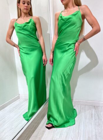 Shop Online Vestito lungo in raso verde schiena scoperta Vicolo