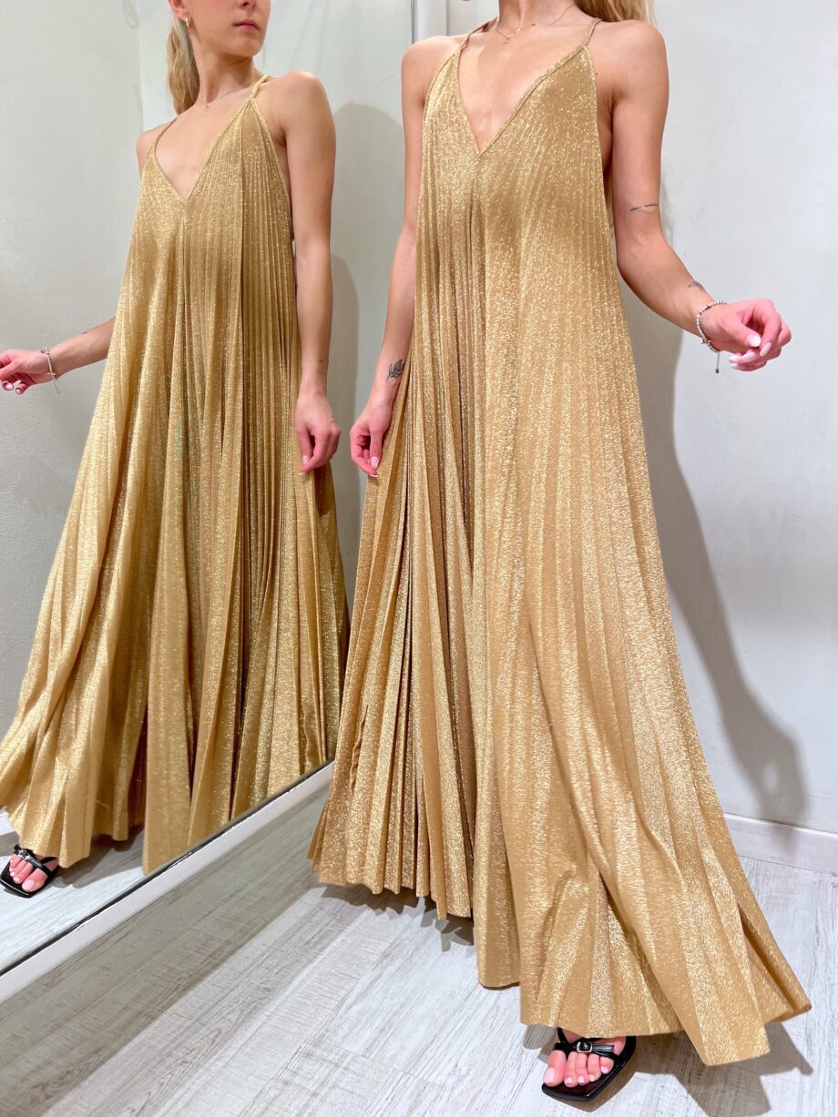 Shop Online Vestito lungo plissé oro con lurex Souvenir