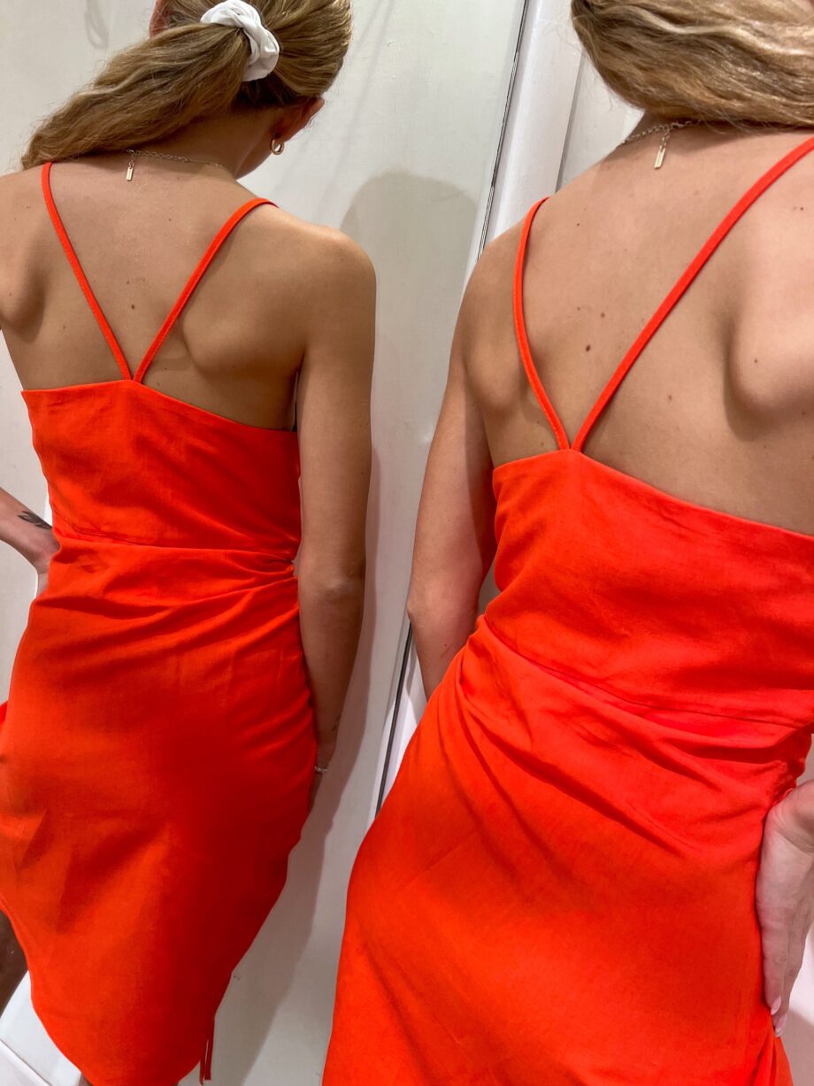 Shop Online Vestito in lino arancio con drappeggio Vicolo