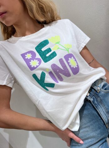 Shop Online T-shirt bianca con stampa lilla e glitter Vicolo