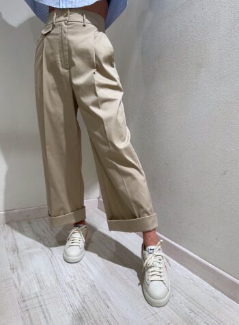 Shop Online Pantalone palazzo corto beige in cotone Vicolo