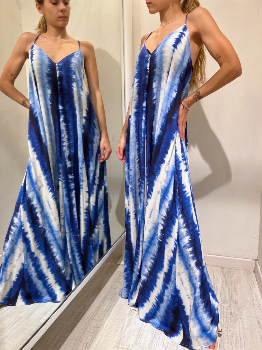 Shop Online Vestito lungo tie dye sfumato blu incrocio dietro Vicolo