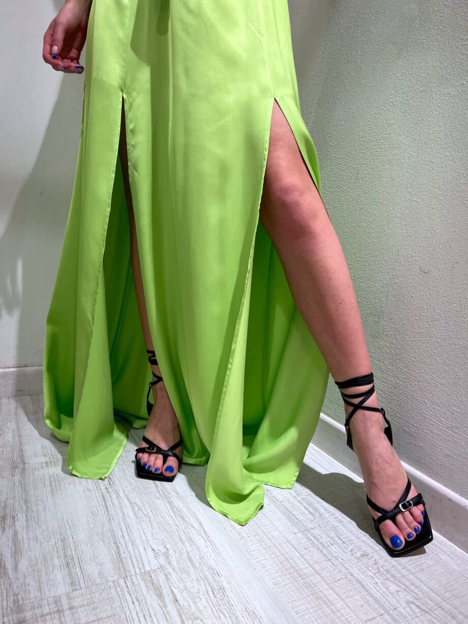 Shop Online Vestito lungo in raso lime con spacchi Vicolo