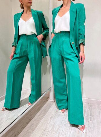 Shop Online Pantalone palazzo verde in lino Vicolo