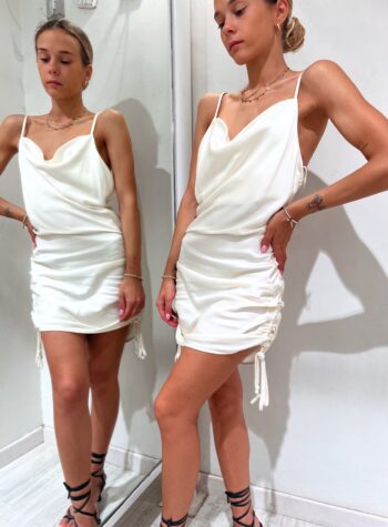 Shop Online Vestito corto in raso bianco con coulisse Vicolo