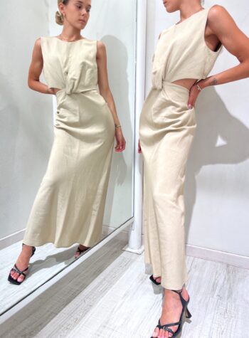 Shop Online Vestito lungo cut out beige in lino Vicolo