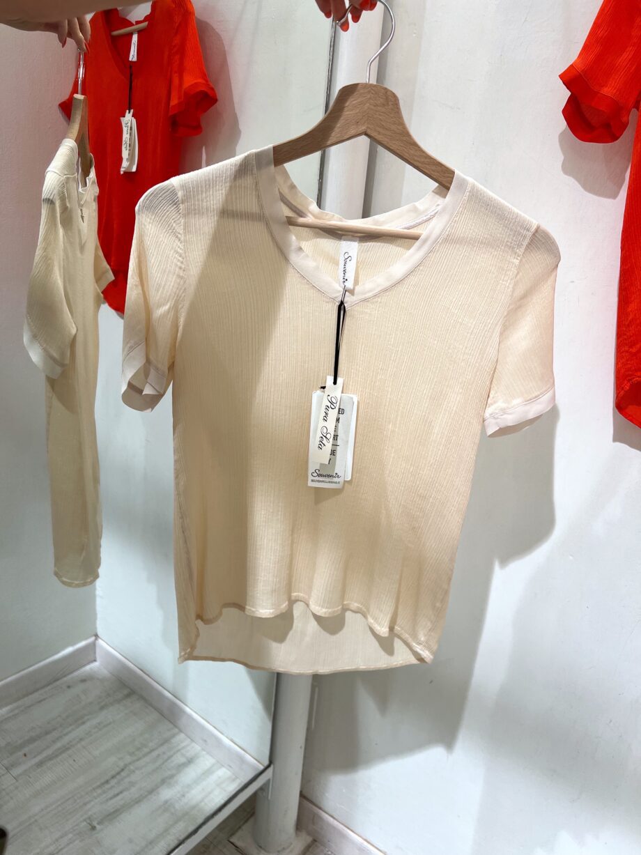 Shop Online T-shirt panna plissé in seta Souvenir