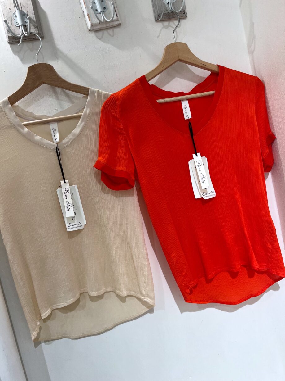 Shop Online T-shirt arancio plissé in seta Souvenir
