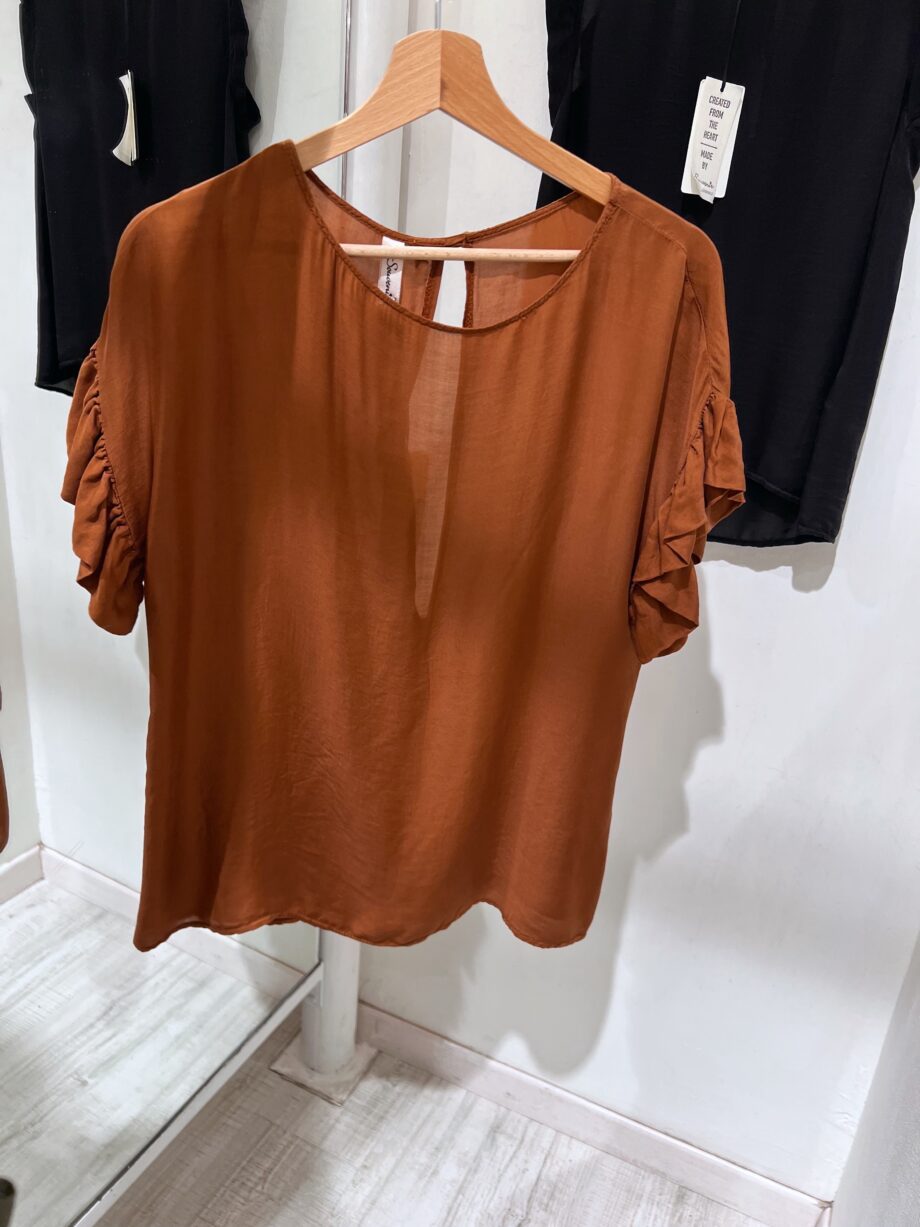 Shop Online Blusa ruggine con rouches maniche Souvenir
