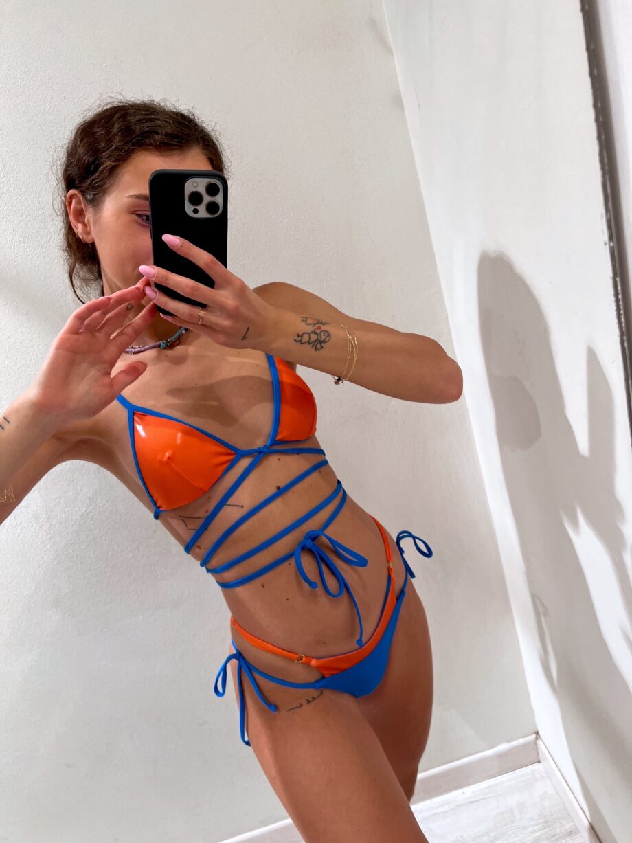 Shop Online Bikini triangolo Annie rainbow arancio e bluette Matinée