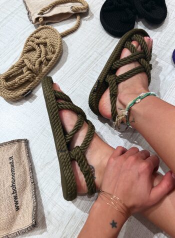 Shop Online Sandalo Bodrum in corda verde militare Bohonomad