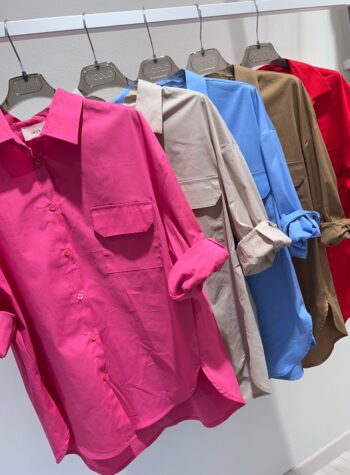 Shop Online Camicia over in cotone fucsia Vicolo