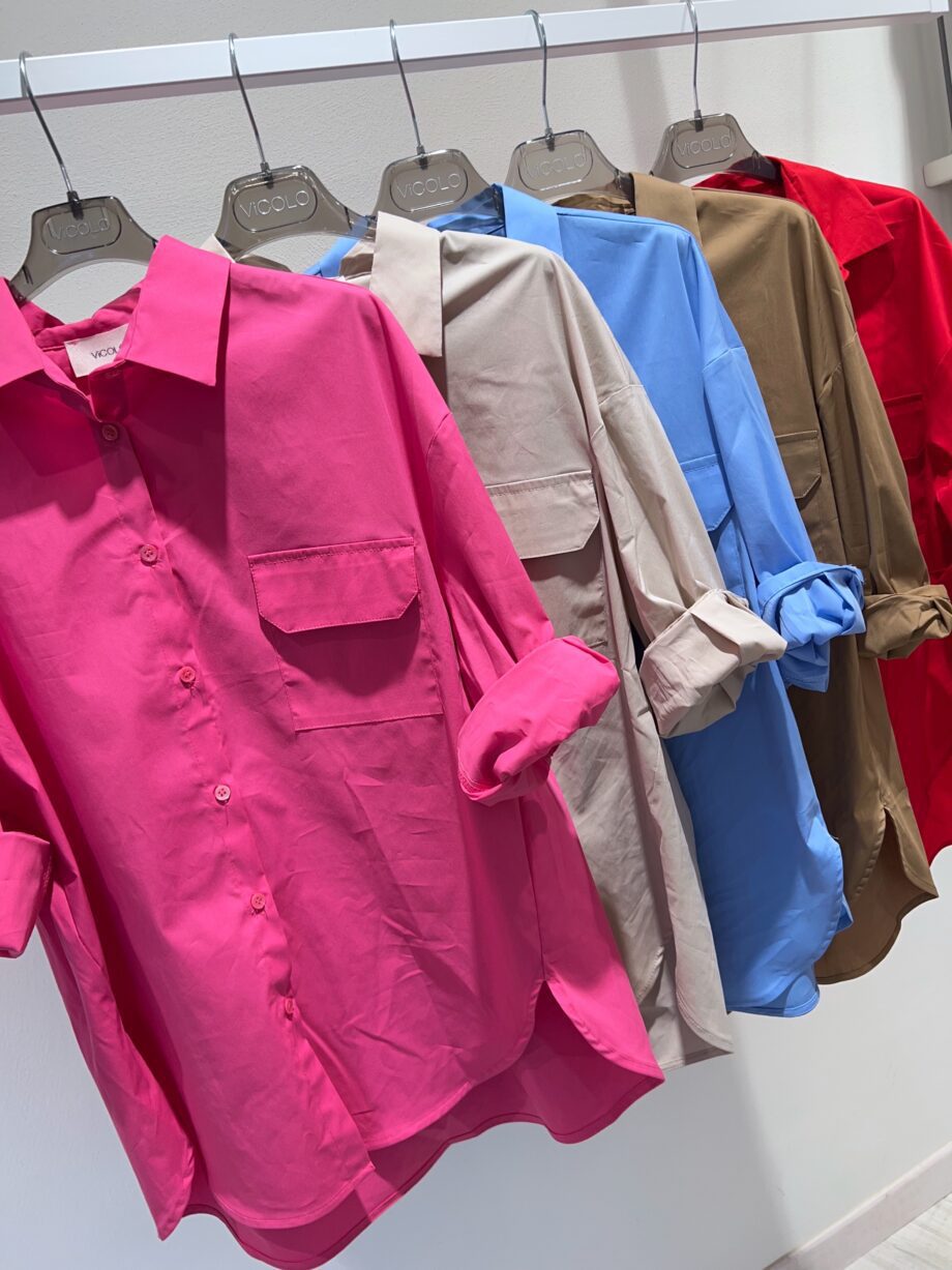 Shop Online Camicia over in cotone fucsia Vicolo