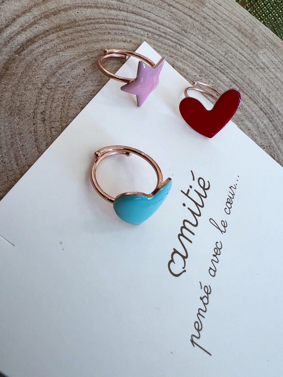 Shop Online Anello rosè con cuore smalto acquamarina Amitié