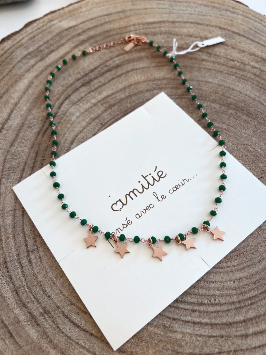 Shop Online Collana rosario verde con stelle rosè Amitiè