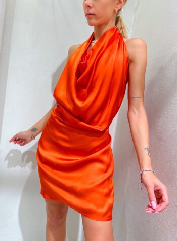 Shop Online Vestito corto in raso arancio scollo anello Vicolo