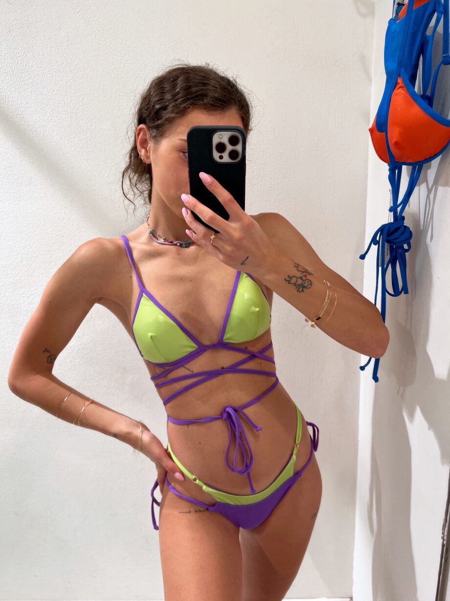 Shop Online Bikini triangolo Annie rainbow lime e viola Matinée