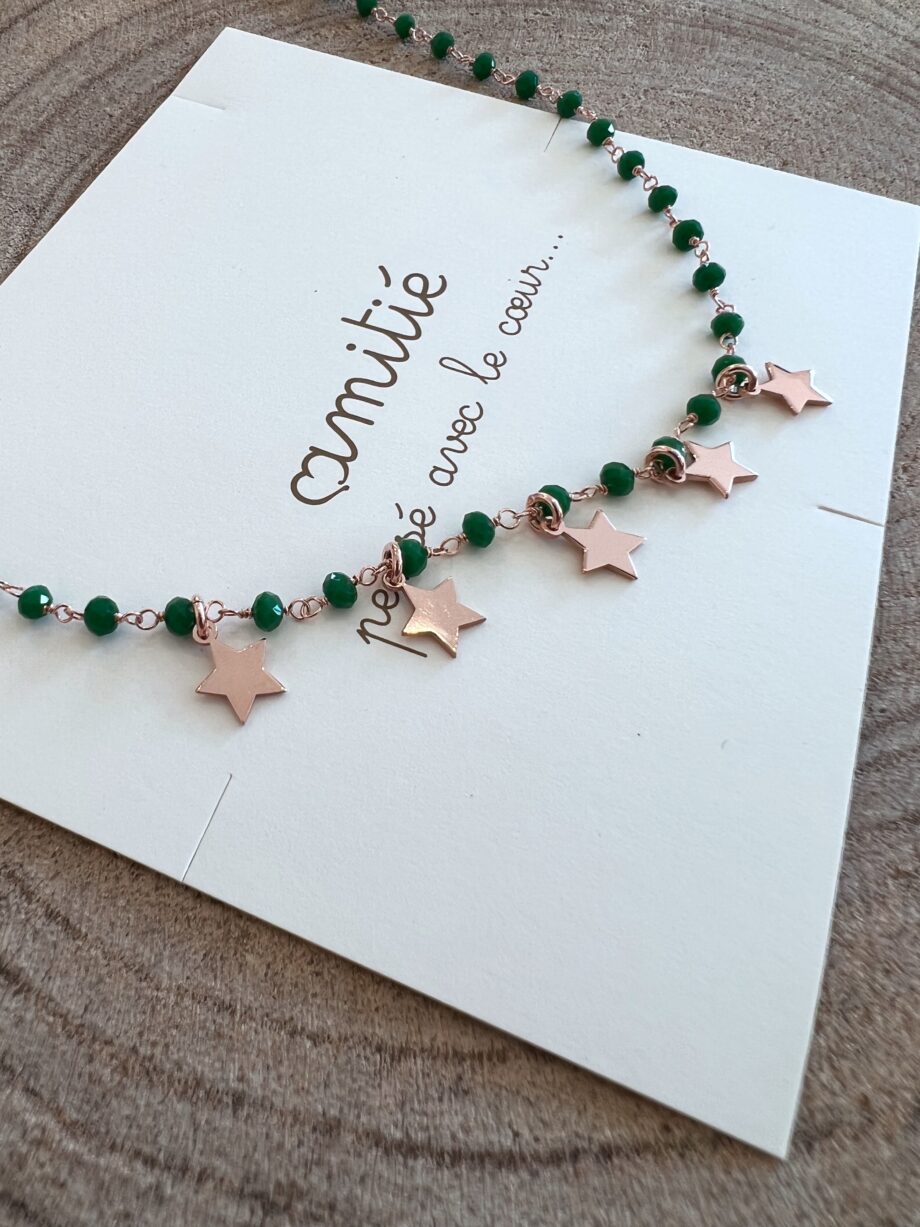 Shop Online Collana rosario verde con stelle rosè Amitiè