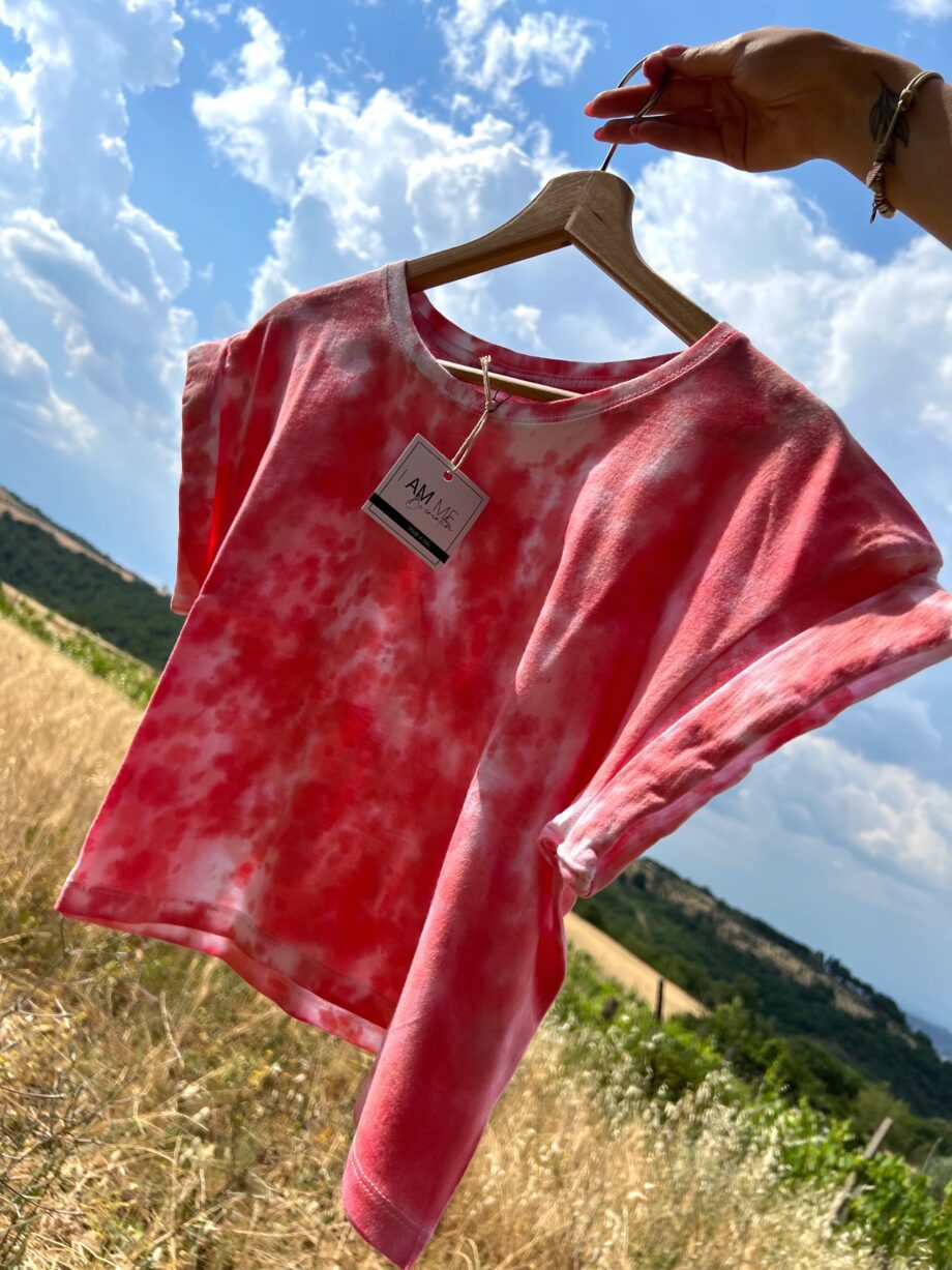 Shop Online T-shirt tie dye corta azzurra e arancio HERE I AM