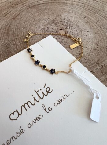 Shop Online Bracciale dorato pietre fiori blu Amitié